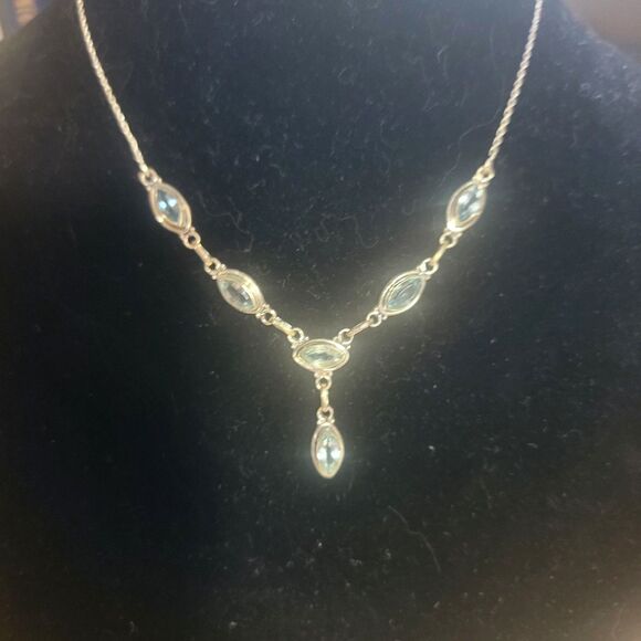 Sterling Silver & 6 Natural Sky Blue Topaz gemstones Y-Drop Collar Necklace *NEW - Picture 4 of 16